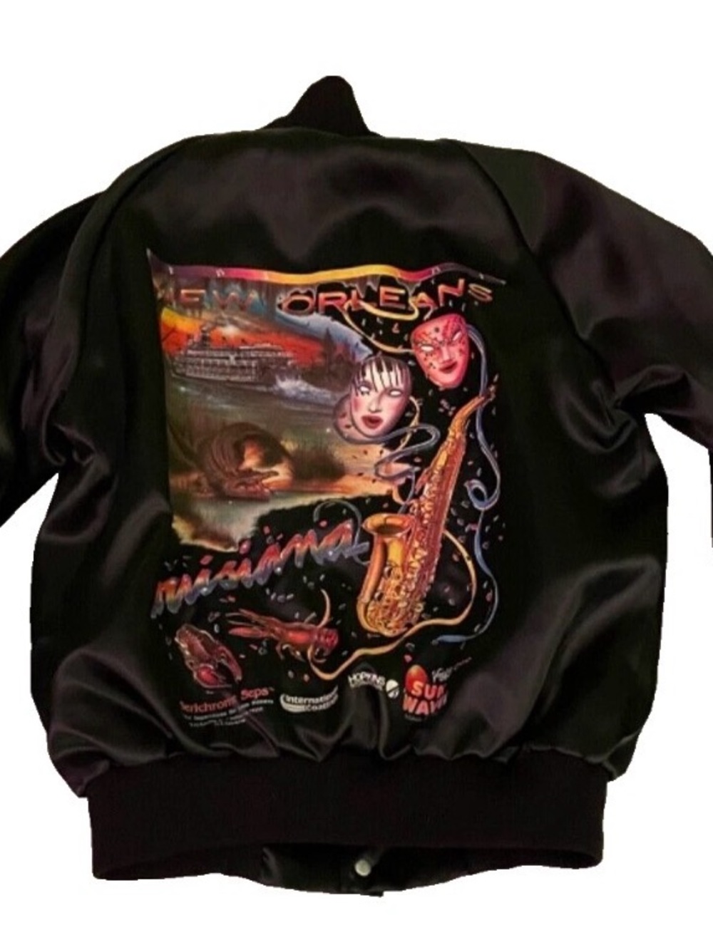 Black Adult Satinlike Jacket with New Orleans Graphic on back
